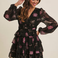 Fall Romance Charm Lurex Floral Tiered Mini Dress