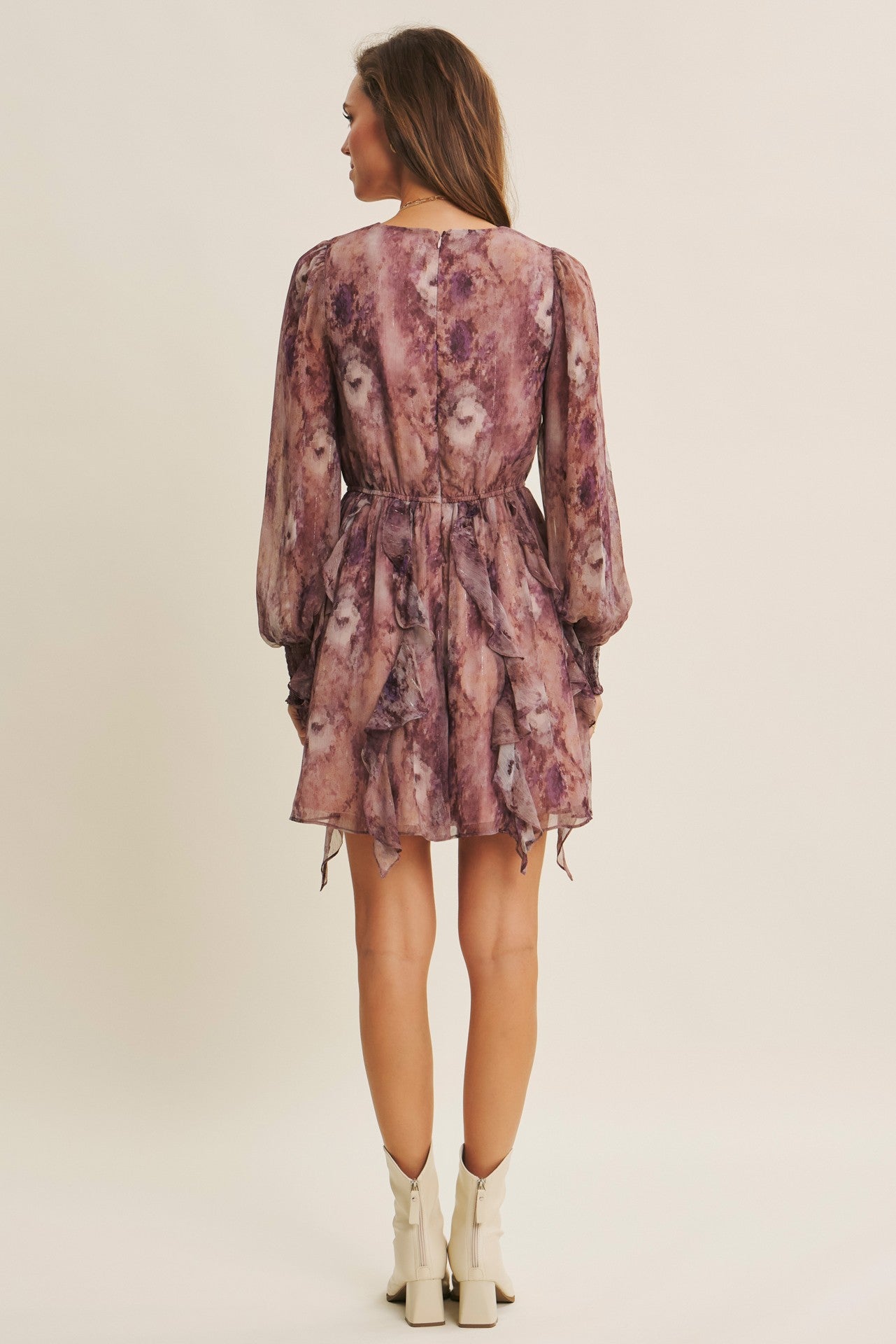 Elegance Watercolor Floral Lurex Mini Dress