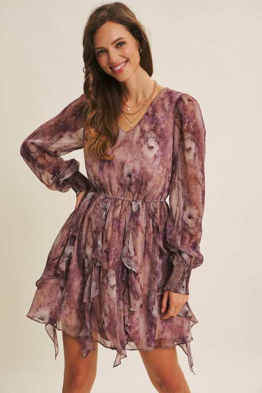 Elegance Watercolor Floral Lurex Mini Dress