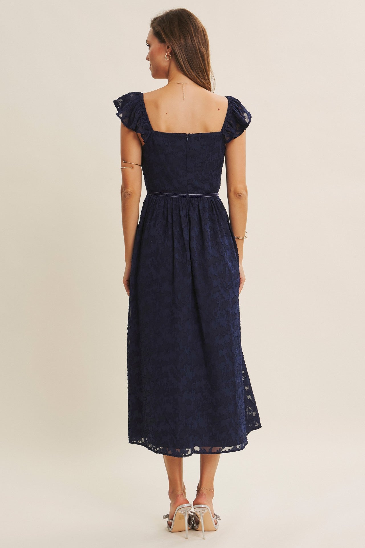 Rich In Texture Velvet Waist Jacquard Midi Dress