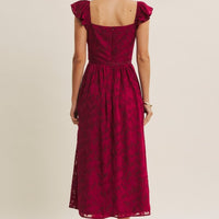 Velvet Waist Jacquard Midi Dress