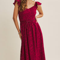 Velvet Waist Jacquard Midi Dress