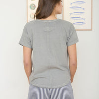 Round Neck Short Sleeve Exposed Seam Knit Top