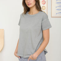 Round Neck Short Sleeve Exposed Seam Knit Top