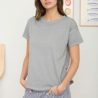 Round Neck Short Sleeve Exposed Seam Knit Top