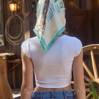 Whtie Western Boot Print Short Sleeve Knit Crop Top