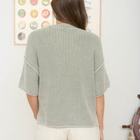 Crew Neck Short Sleeve Raw Edge Sweater