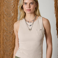 Exposed Seam Pocket Detail Sleeveless Knit Top