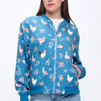 Ducks And Chicken Floral Print Bomber Jacket
