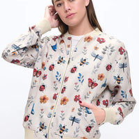Floral Flutter And Buzz Print Bomber Jacket