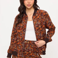 Floral Print Corduroy Bomber Jacket