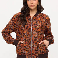 Floral Print Corduroy Bomber Jacket