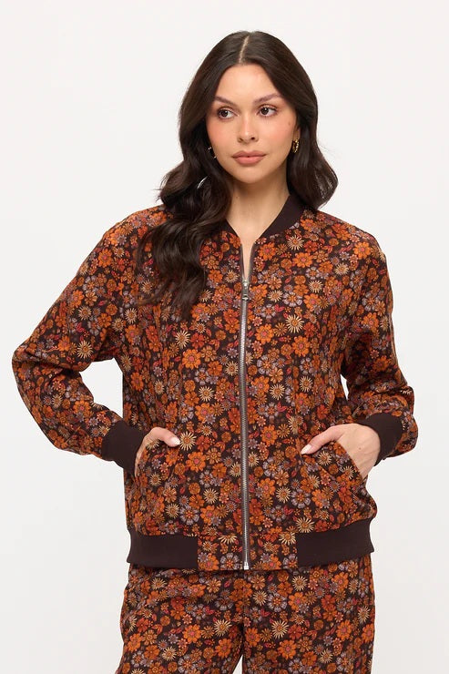 Floral Print Corduroy Bomber Jacket