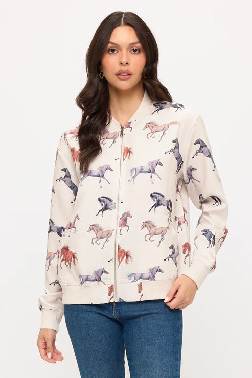 Multi Horse Print Bomber Jacket