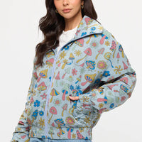 Colorful Floral Mushrooms Print Jacket