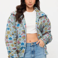 Colorful Floral Mushrooms Print Jacket