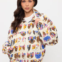Floral Crown Cats Print Jacket