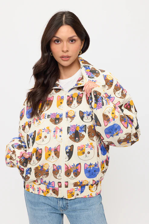 Floral Crown Cats Print Jacket