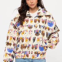 Floral Crown Cats Print Jacket