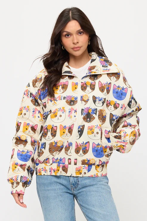 Floral Crown Cats Print Jacket