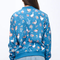 Ducks And Chicken Floral Print Bomber Jacket