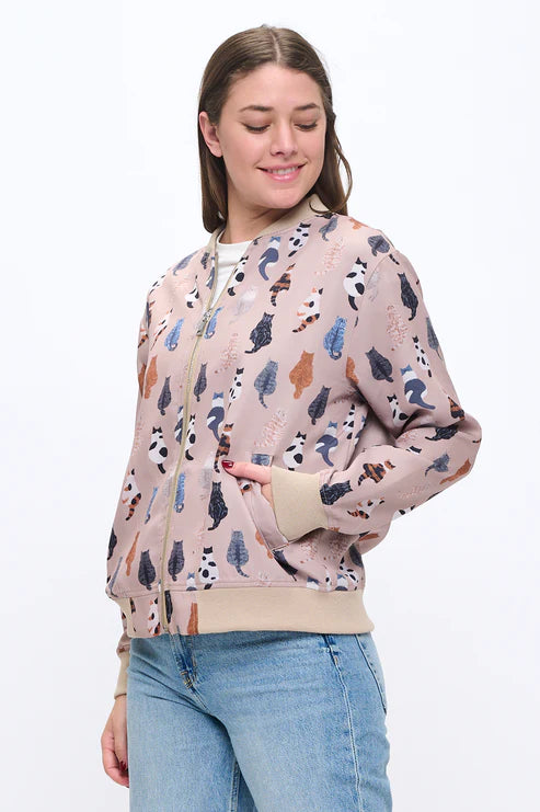Whimsical Cat Tails Print Bomber Jacket