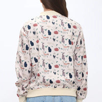 Playful Cats And Leaves Print Bomber Jacket