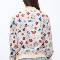 Floral Flutter And Buzz Print Bomber Jacket