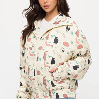Playful Cats And Leaves Print Jacket