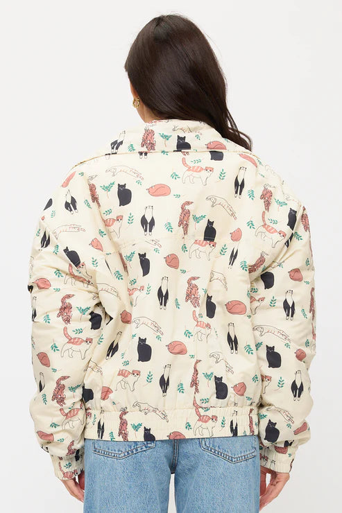 Playful Cats And Leaves Print Jacket