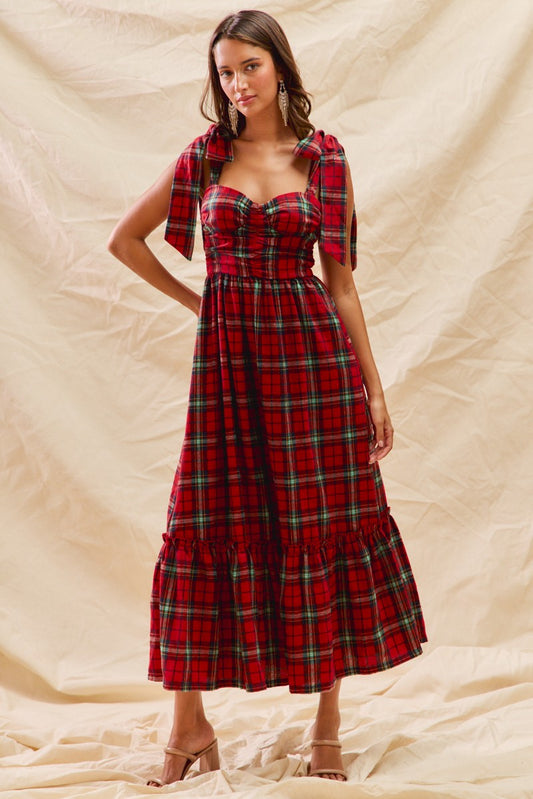 Check Plaid Woven Holiday Midi Dress