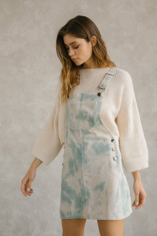 Teal Beige Tie Dye Overall Dress