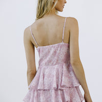 Rose Print Ruffled Teired Mini Dress
