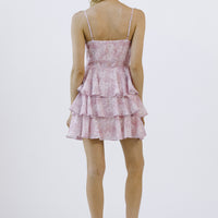 Rose Print Ruffled Teired Mini Dress
