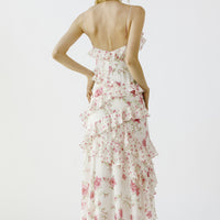 Pink Floral Rufled Slip Midi Dress