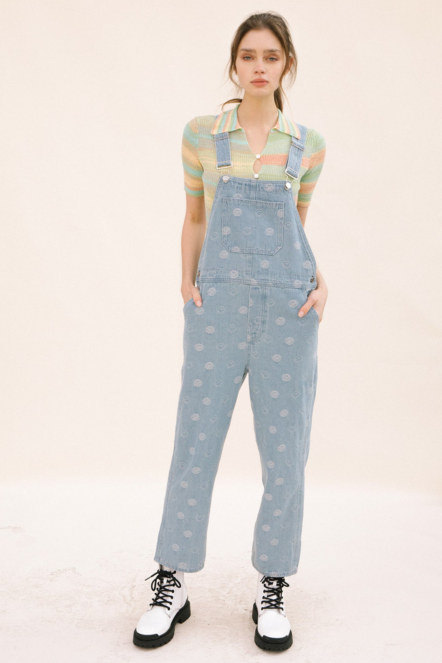 Denim Happy Face Overalls