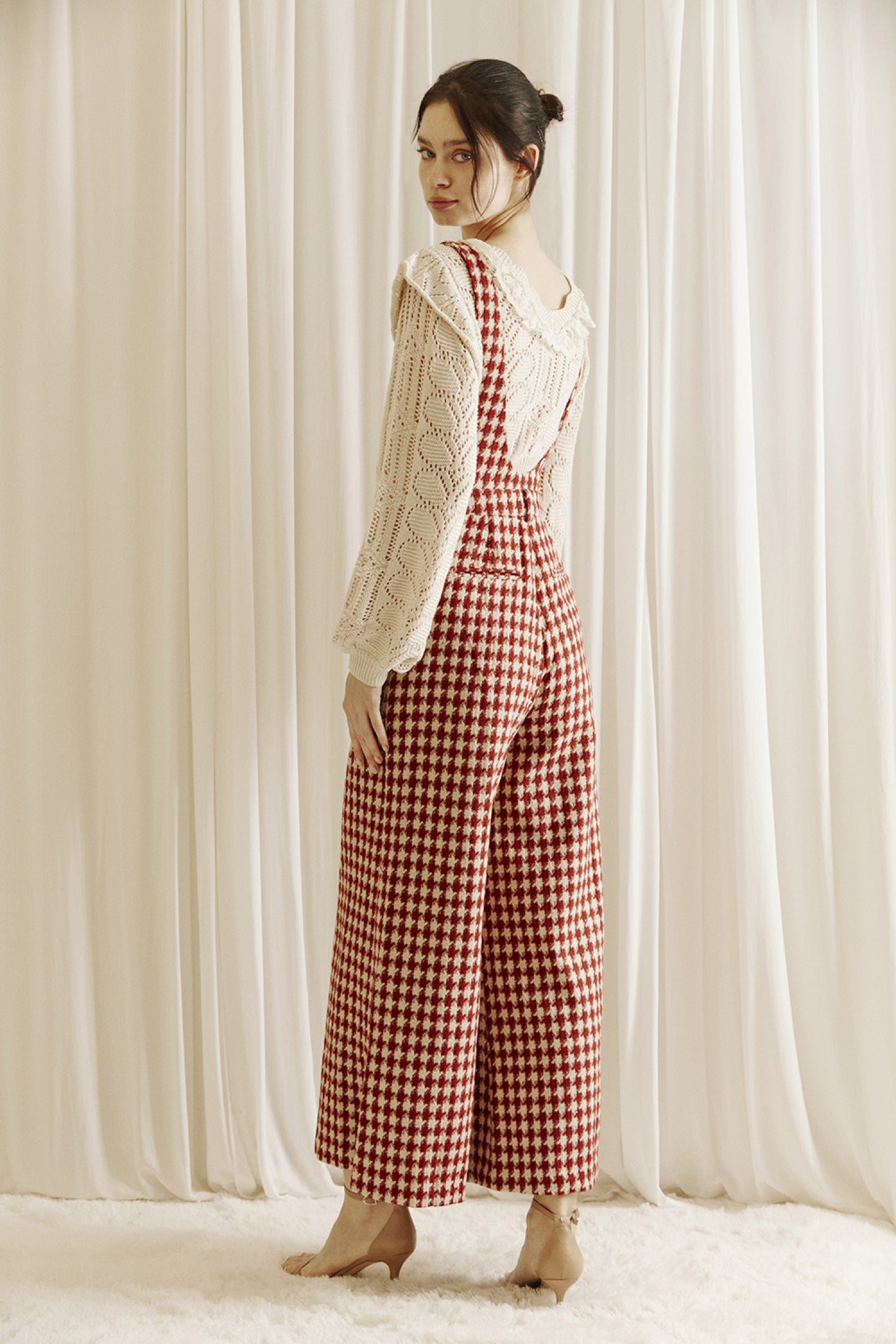 Dark Red And Cream Checkered Jumper