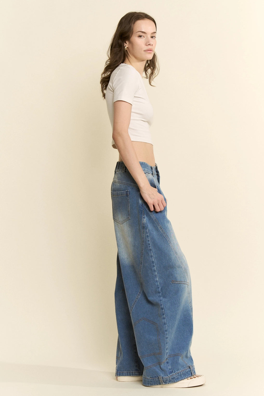 Wide Leg Panel Seam Denim Jeans