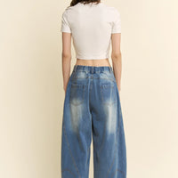 Wide Leg Panel Seam Denim Jeans