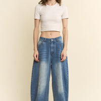 Wide Leg Panel Seam Denim Jeans