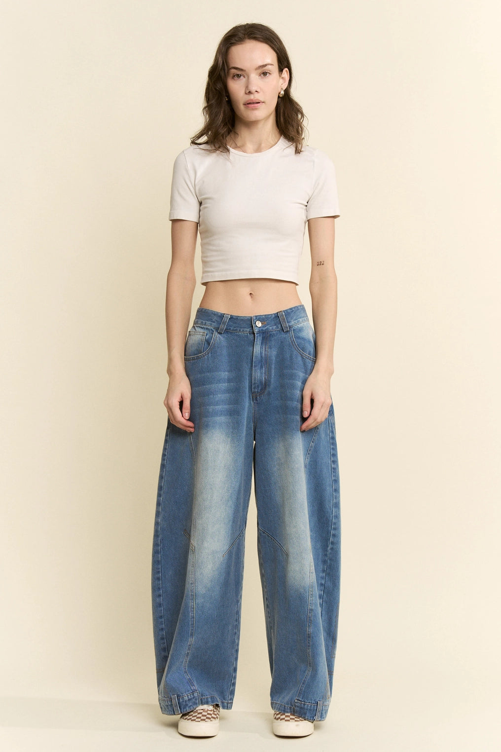 Wide Leg Panel Seam Denim Jeans
