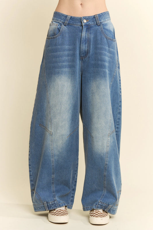 Wide Leg Panel Seam Denim Jeans Plus Size