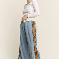 Plus Camo Side Stripe Wide Leg Denim Pants