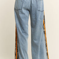 Camo Side Stripe Wide Leg Denim Pants
