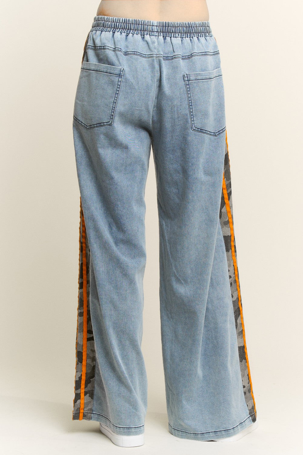 Camo Side Stripe Wide Leg Denim Pants