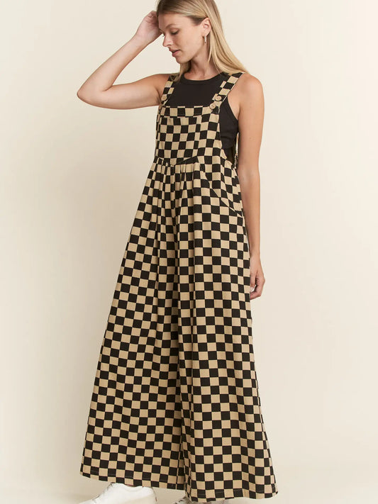 Checkered Wide Leg Overalls