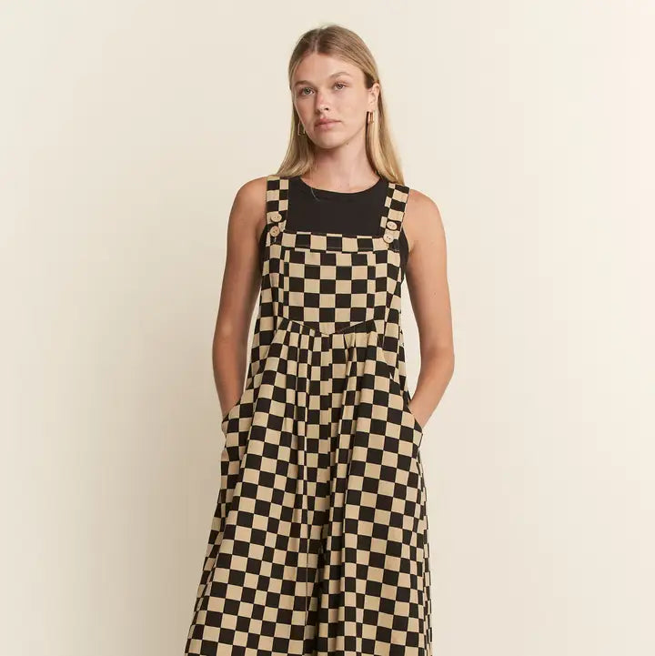 Checkered Wide Leg Overalls