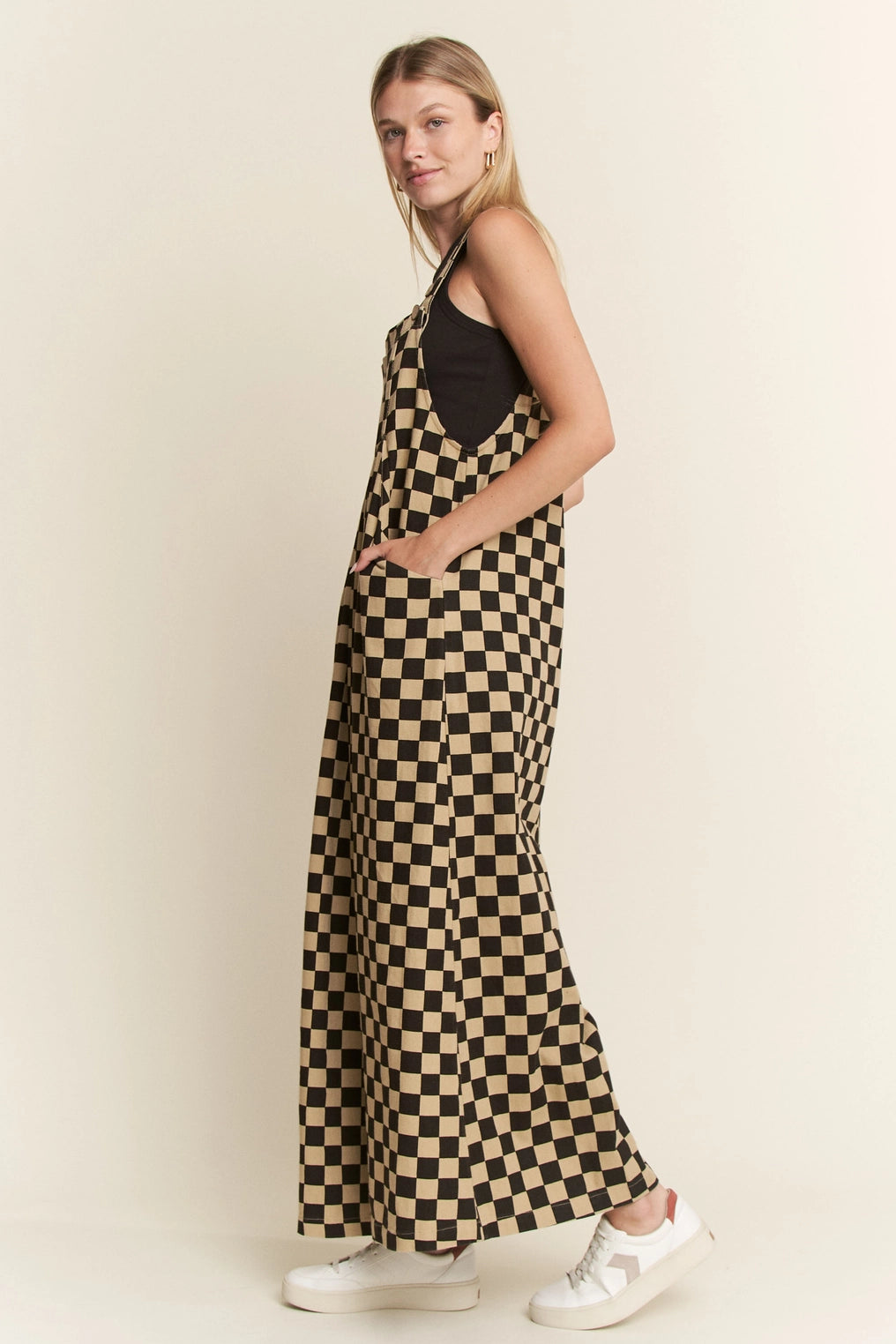 Plus Size Checkered Wide Leg Overalls