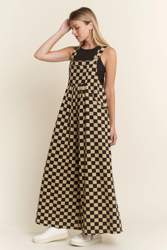 Plus Size Checkered Wide Leg Overalls
