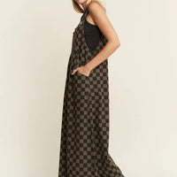 Plus Size Checkered Wide Leg Overalls